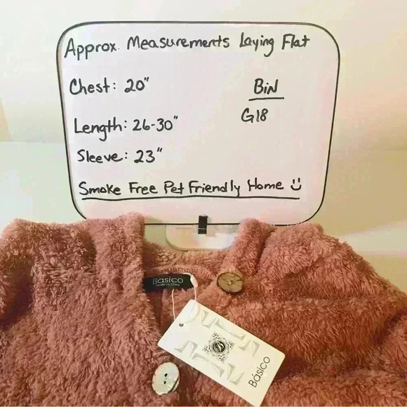 Hooded Teddy Fuzzy Dusty Pink Button Up Hooded Jacket Size Large with pockets - Picture 11 of 11